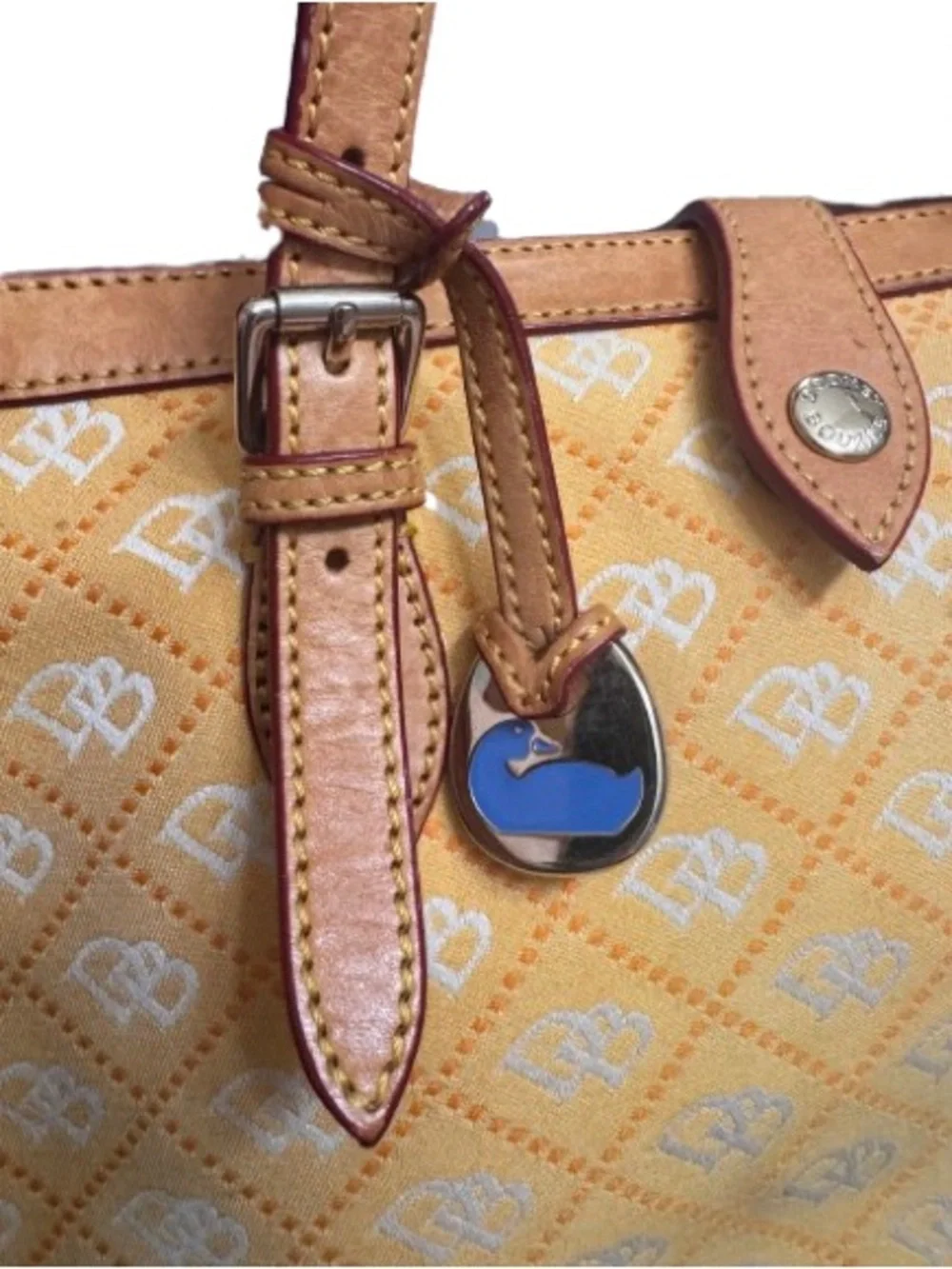 Dooney & Bourke East/West Monogram Shopper Tote with Vachetta Trim (Yellow)-GUC - Picture 3 of 16